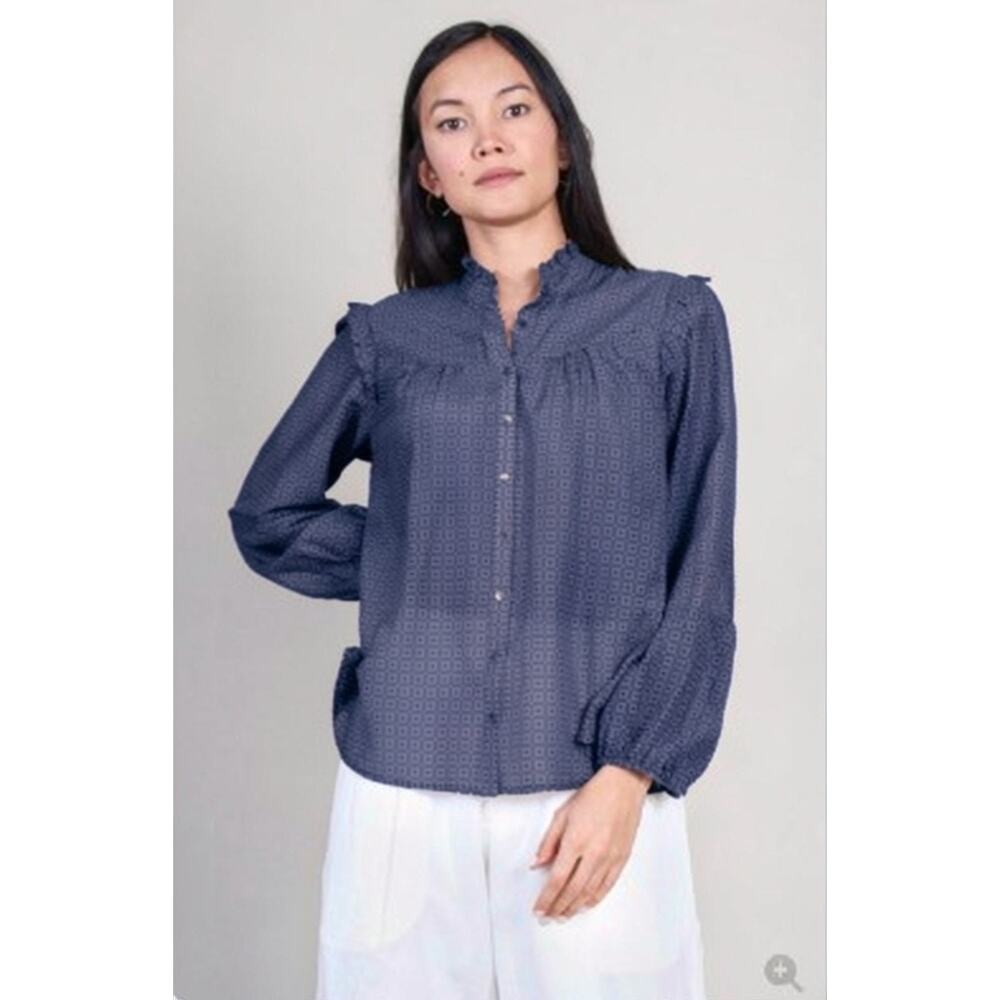 XiRena Ryleigh Purple Floral Ruffle Button Up Blouse XS